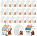 Afcabakila 24PCS Dog House Party Favor Boxes, Dog House Shaped Treat Gift Boxes with Holes Foldable Cardboard with Handles for Puppy Adoption, Birthday, Pet Theme Decorations (Dolls Not Included)