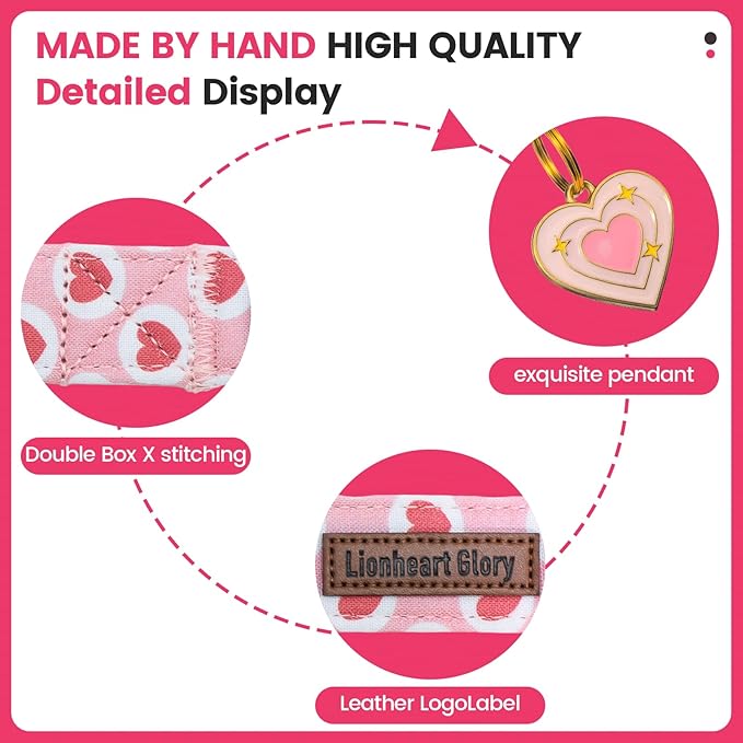 Lionheart glory Valentine's Day Dog Collar - Pink Heart Dog Collar Adjustable Soft for Medium Girl Boy Dogs Spring Party Holiday Pet Collars