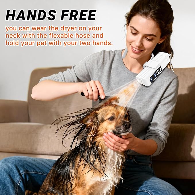 Dog Dryer, Pet Hair Dryer, 110,000 RPM Brushless High-Speed Blower for Dogs and Cats – Quiet 1000W Portable Grooming Pet Dryer with Negative Ions & Hanging Strap for Small to Medium Breeds