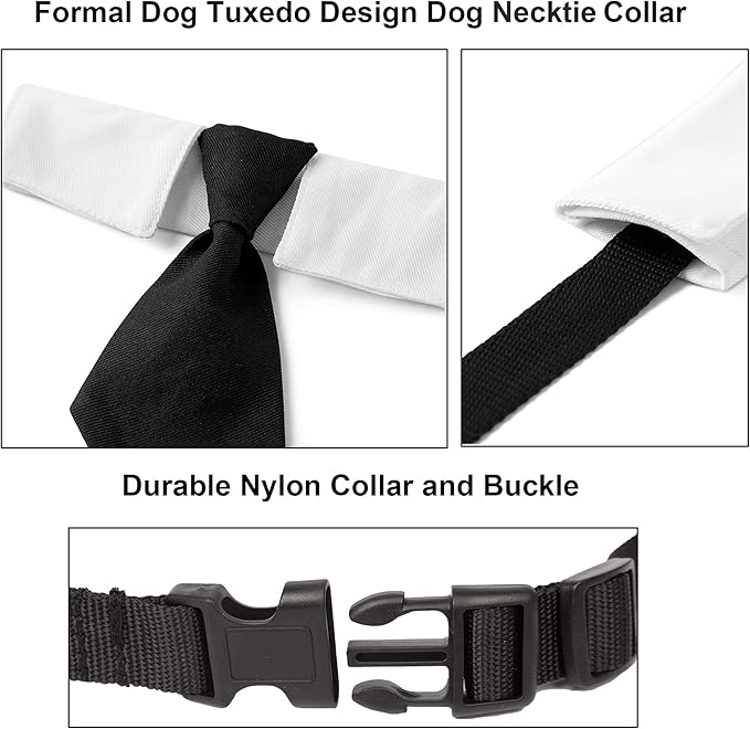 ADOGGYGO Adjustable Dog Neck Tie Collar Pet Collar with Black Necktie Wedding Formal Tux Collars for Large Dogs Pets (Large)