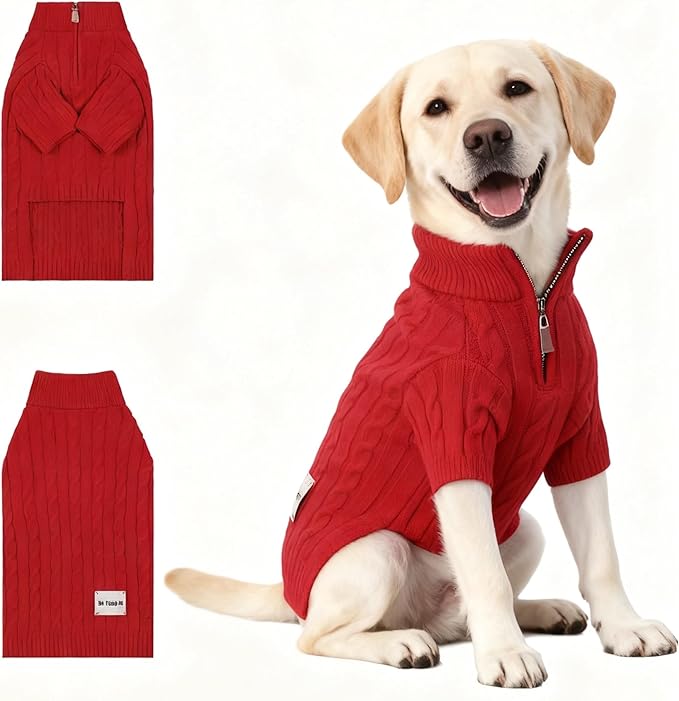Small/Medium Dog Sweater, Warm Dog Winter Coat w/Sleeves, Comfortable High Neck Premium Dog Clothes for Labrador-Best for Holidays, Daily Walks XL Red