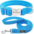 Dog Collar Leash Set Personalized Soft Reflective Dogs Collars Lead Padded for Small Medium Large Dogs French Bulldog Pitbull Blue S