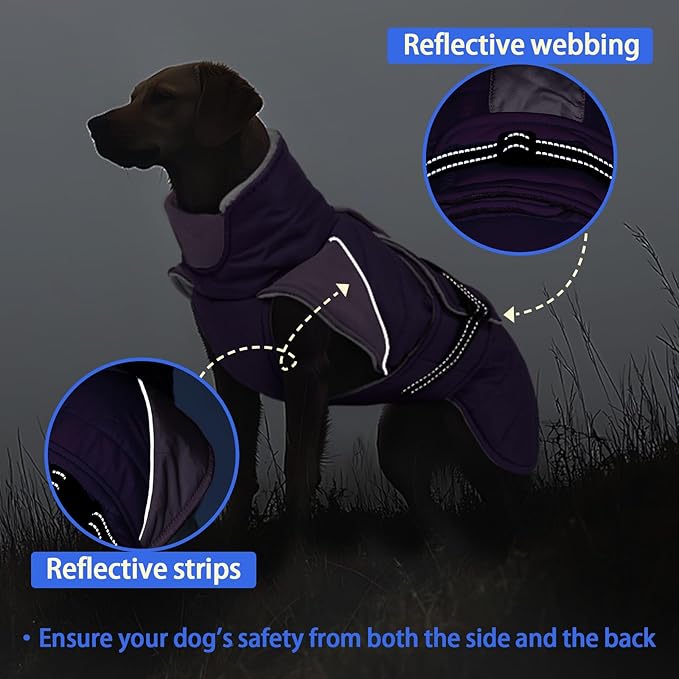 MIGOHI Waterproof Dog Winter Coat - Thick Dog Fleece Jacket with Reflective Strips, Warm Winter Snowsuit Sweater for Small Dogs,Machine Washable,French Bulldog,M,Purple