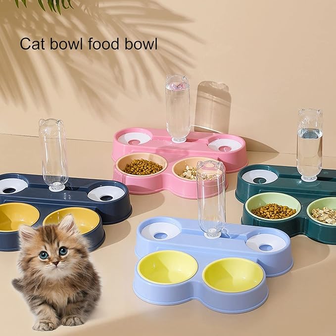 Dog Cat Bowls Pets Water and Food Bowl Set,Gravity Water Flow No Spills Durable Safe Anti Overturning Automatic Drinking,for Small or Medium Size Dogs Cats Pink