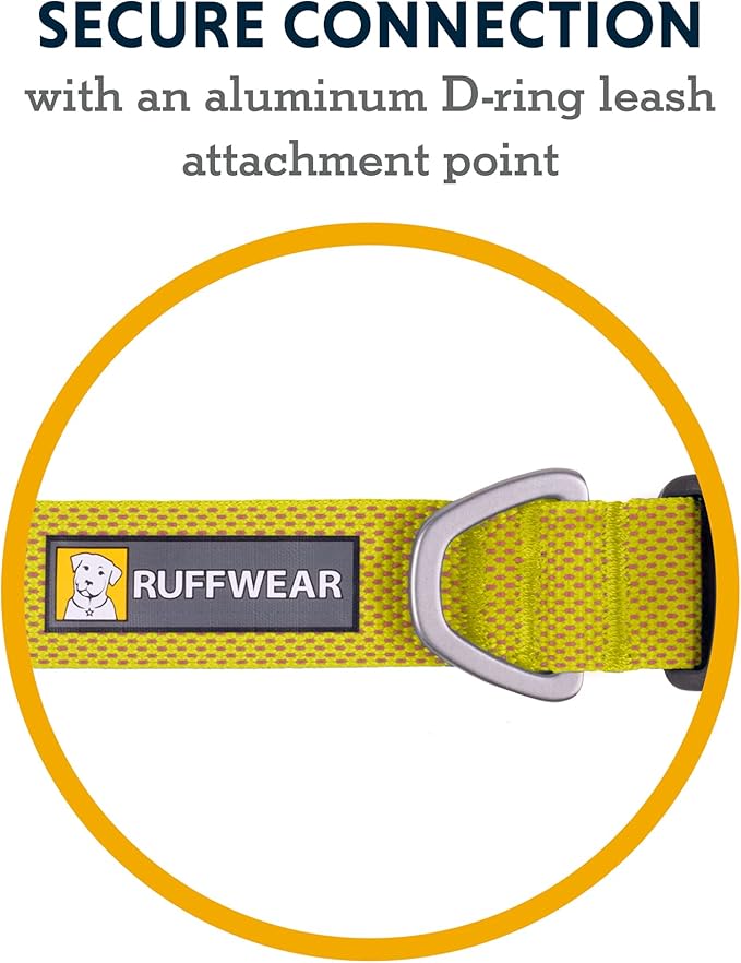 Ruffwear, Hi & Light Dog Collar, Ultralight Quick Release Buckle, Adjustable Trail Running Polyester Collar with Silent ID Attachment, Lichen Green, 11"-14"