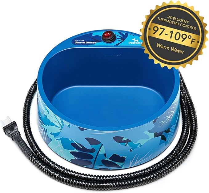 Heated Pet Water Bowl, Outdoor Thermal Dog Cat Bowl with 69 Inch Chew Resistant Cord and Waterproof ON/Off Switch