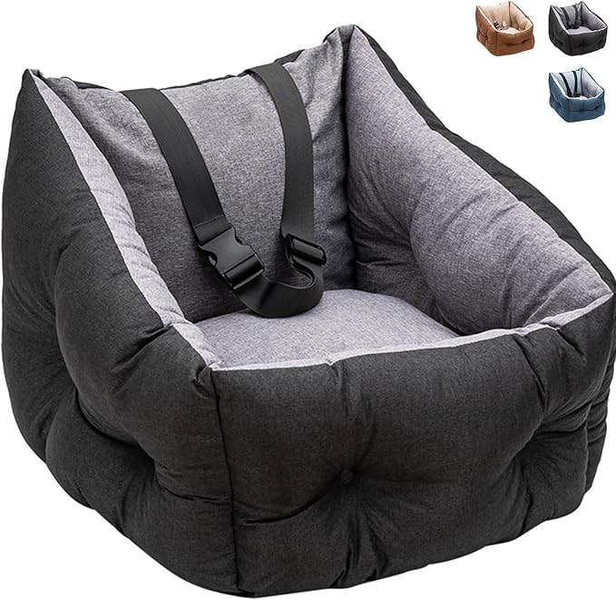 ETIAL Dog Booster Car Seat Medium Sized Dog, Anti-Slip Dog Travel Carrier Bed with Chunky seat and Clip-on Dog Safety Leash, Detachable Washable, Warm Soft Elevated Pet Car Seat Under 30lbs (Black)