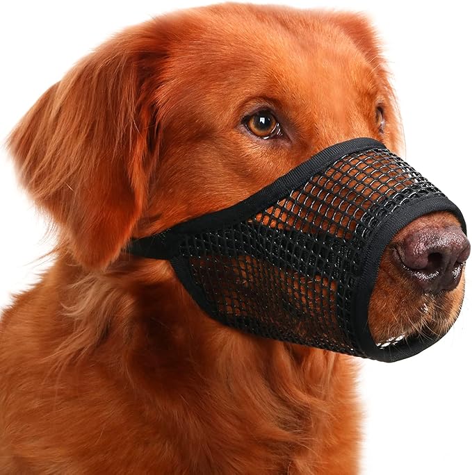 Mayerzon Dog Muzzle, Soft Mesh Muzzles for Small Medium Large Dogs Chihuahua Poodle Husky Labrador Retriever, Breathable Dog Mouth Guard for Biting Chewing Grooming, Allow Panting Drinking(XXL,Black)
