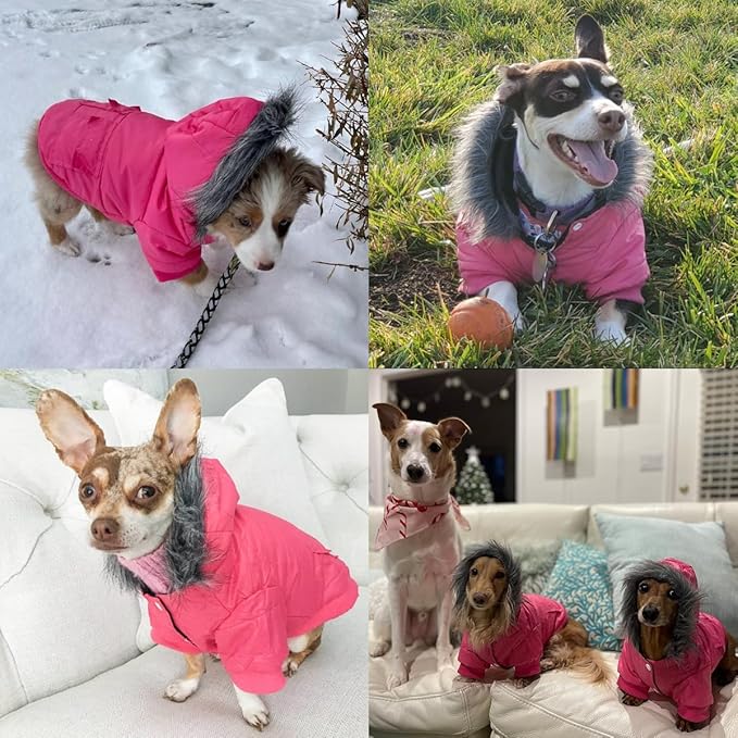 LESYPET Dog Coat for Small Dogs, Windproof Doggie Puffer Jacket with Leash Hole, Extra Warm Dog Jacket Winter Coat, Pink XL
