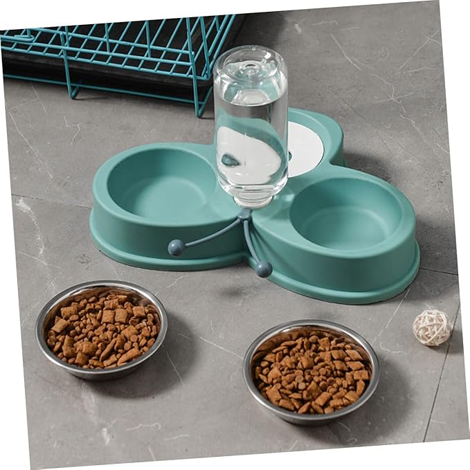 BESPORTBLE Multi-Function Pet Feeder with Automatic Water Dispenser Stainless Steel Bowl Non-Slip Design for Cats and Dogs Convenient Pet Waterer and Food Bowl Combo Green