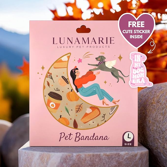 LunaMarie - Luxury Dog Bandanas - Pumpkin Spice Fall Design | Premium & Silky Poly Fabric | 100% Handmade Quality | Custom Shape Dual Layered Reversible Small, Medium, Large Pet (Fall Sweets, Small)
