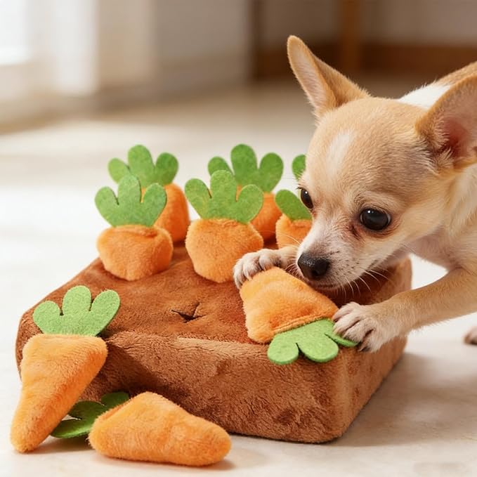 Dog Snuffle Mat - Puzzle Treat Toy with Carrots, Puppy Enrichment Mats for Mental Exercise, Boredom Reduction Accessory, Pet Activity Mat with Fun Challenge, Indoor Training Tool for Home Use