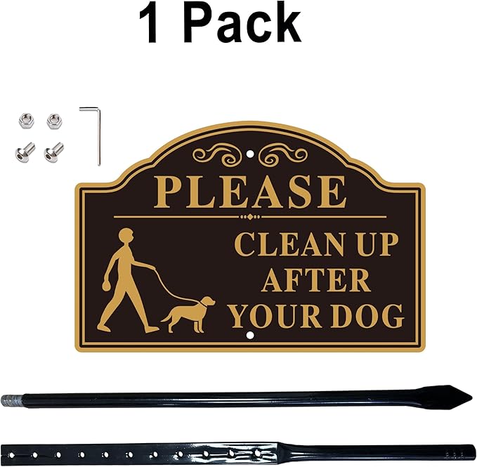 Please Clean Up After Your Dog Sign with 36-inch Metal Stakes, 12”x8” No Pooping Dog Signs for Yard, Aluminum,Rust-Free, 1Pack