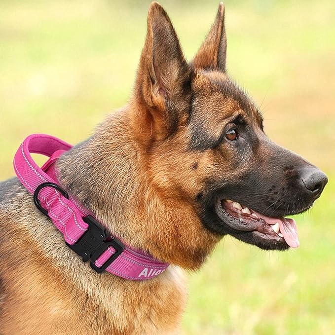 Personalized Large Dog Collar Military Tactical Dog Collar Custom Reflective Pet Collars for Medium Large Dogs German Shepard Rose M