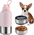 Insulated Dog Water Bottle with 2 Bowls, 32oz Travel Stainless Steel Double Wall Thermos, Portable Pet Dispenser, Gifts for Puppy Small Dogs Walking Hiking and Camping