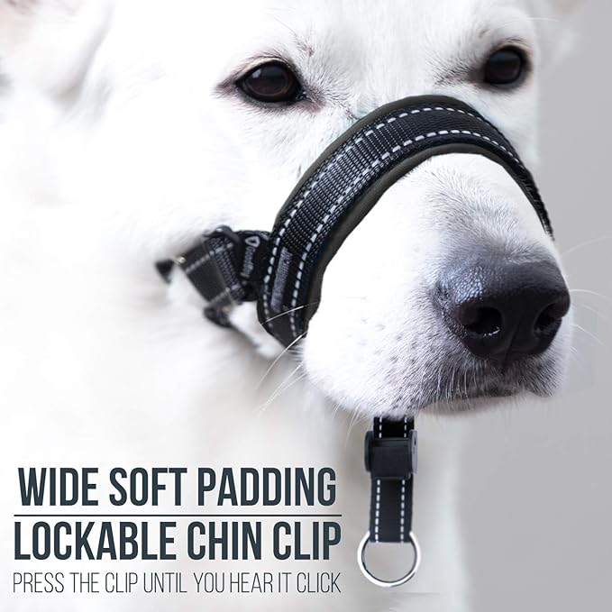 GoodBoy Dog Head Halter with Safety Strap - Stops Heavy Pulling On The Leash - Padded Headcollar for Small Medium and Large Dog Sizes - Head Collar Training Guide Included (Size 3, Black)
