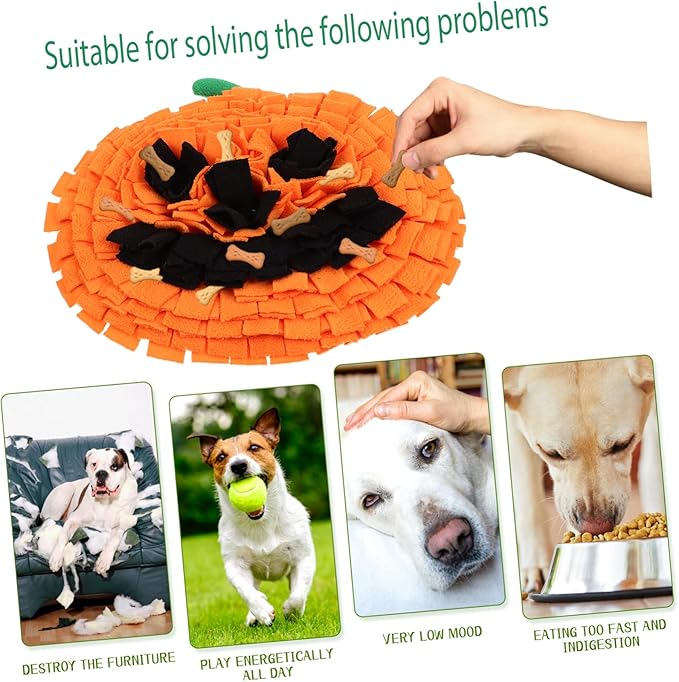 VANZACK Pumpkin Shaped Dog Snuffle Mat Sniffing Pad for Mental Stimulation Pet Enrichment Soft Polar Fleece Material Space Saving Design for Interactive Feeding Play