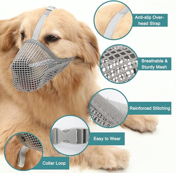 Mayerzon Dog Muzzle, Patented Mesh Muzzles for Small Medium Large Dogs, Soft Covered Mouth Guard with Adjustable Straps, Prevent Biting Chewing and Licking
