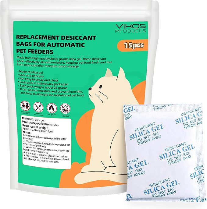 15-Pack Replacement Desiccant Bags Compatible with Pet-Kit & Other Smart Pet Feeders, High Absorbency Food Grade Moisture Absorber for Pet Foods, Keep Food Dry & Fresh