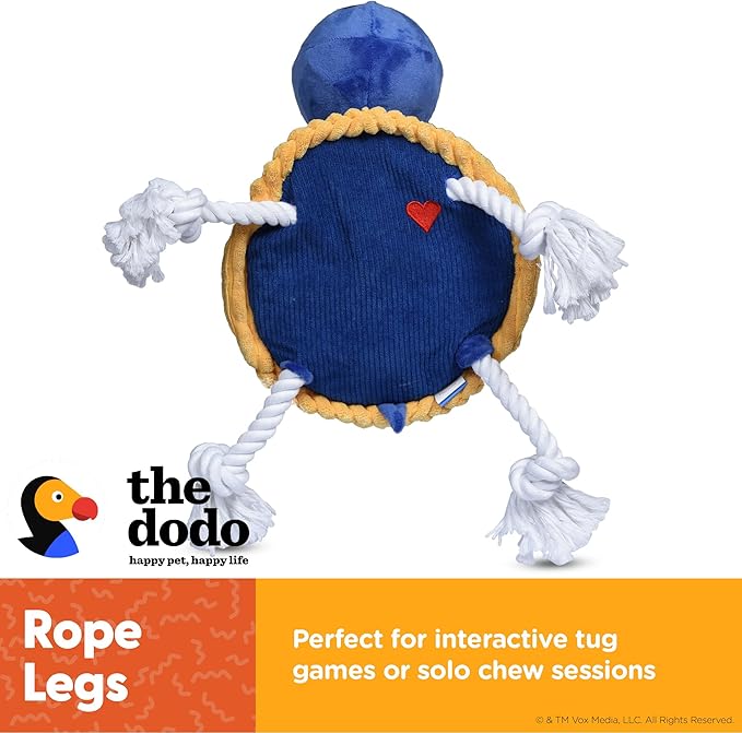 The Dodo Turtle Multitexture Toy with Ropes, Squeakers, and Crinkle; Stuffingless Toy for Dogs; No Stuffing Dog Toys with Crinkle Sound and Squeaker; Turtle Toy for Dogs in Flat Style Plush