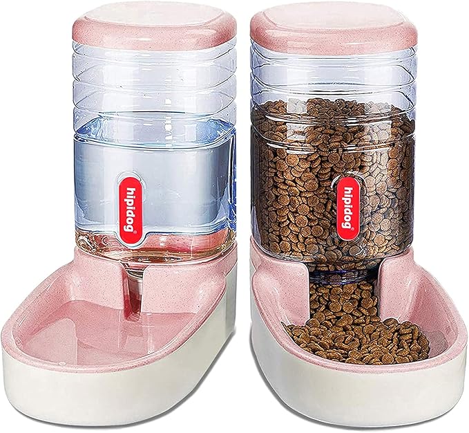 Automatic Feeders and Waterer Dog Cat Food Feeder Water Dispenser Gravity Food and Water Dispenser Automatic Food Dispenser for Small Large Pets Pink