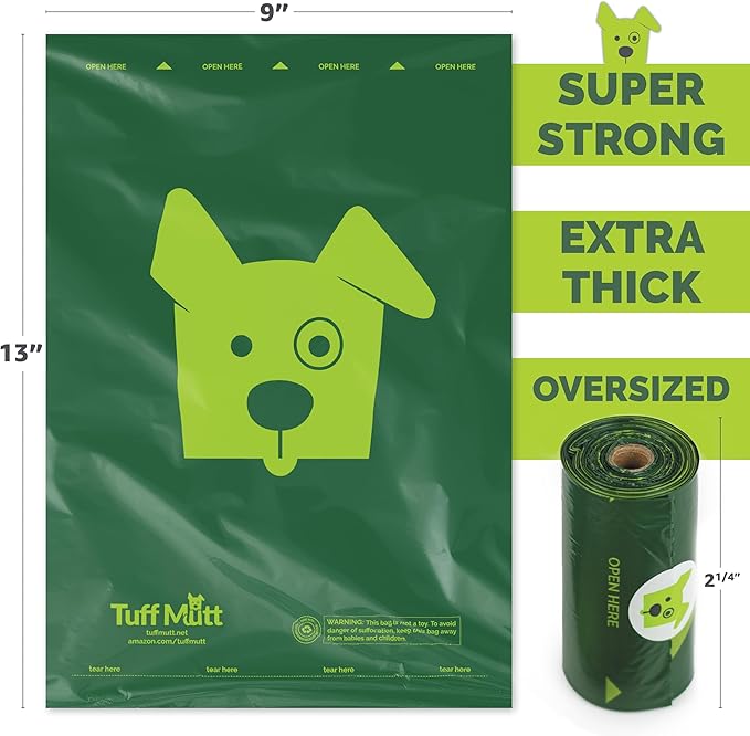 Tuff Mutt Dog Poop Bags - Dispenser-Friendly, Leak-Proof Waste Bags for Dogs, Pack contains 18 rolls with 15 bags each
