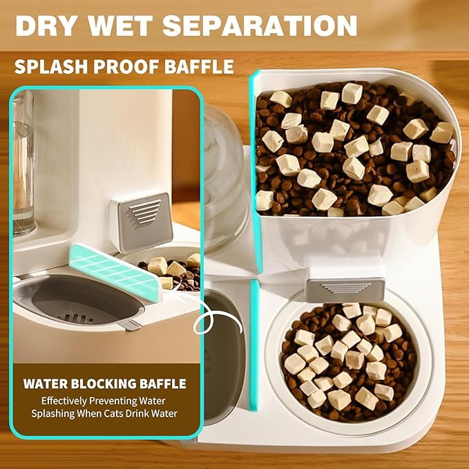 Gravity Pet Feeder and Water Dispenser Set,2 in 1 Automatic Pet Feeder Dispenser,Automatic Cat Food Dispenser, Detachable,Easy Clean,Integrated Large Capacity Dog 1L Water Bowl 2.8L Food Bowl