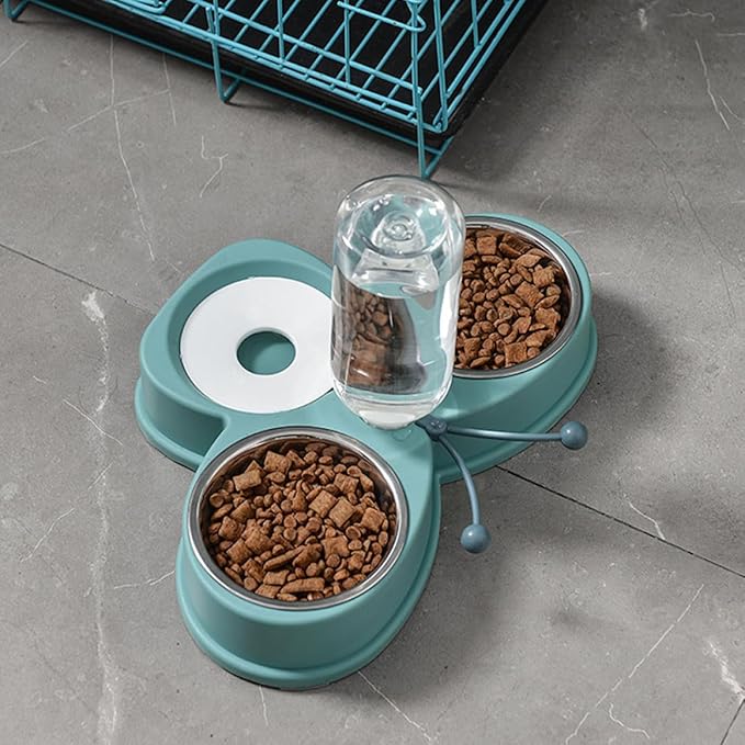 YARNOW Automatic Pet Feeder and Waterer Double Bowl 720ml Stainless Steel Bowls Anti-Skid Household Kitten and Dog Water Dispenser for Home Use