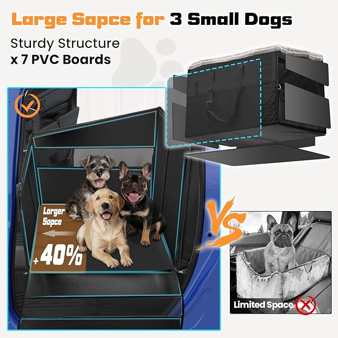 Large Dog Car Seat with Detachable Fleece Cover Summer & Winter | Backseat | Dog Car Seats for 2-3 Small | Medium | Large Dogs | Mesh Windows | Storage Pockets | Travel