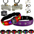 Pet Collar with AirTag Holder and ID Tag, 15 Lighting Modes, Waterproof Cross Pattern Design, Multiple Colors (Purple Pro, XL(19.7-23.6"))
