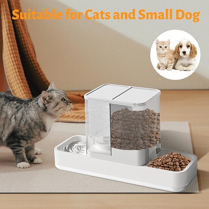 Yummy Sam Automatic Small Pet Feeder and Water Dispenser, 2 in 1 Gravity Cat Auto Pet Feeder and Waterer Set Feeder Dish for Small Medium Pets Dog Puppy Kitten (White)
