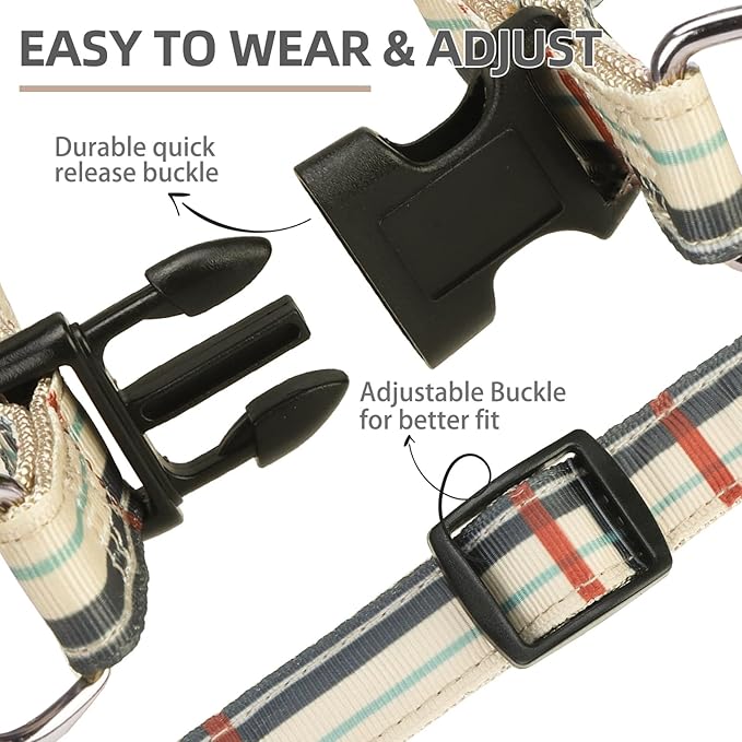 PUPTECK No Pull Dog Harness Soft Adjustable Basic Nylon Step in Puppy Vest Outdoor Walking with ID Tag, Plaid Beige, XS