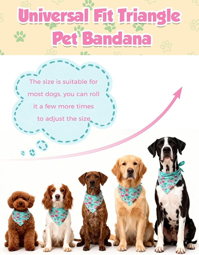 Dog Birthday Bandana, Luxury Handmade Double-Layer Pet Bandana for Small Medium Large Dogs, Silk-Soft Polyester Neck Gaiter for Birthday Party, Christmas, Thanksgiving(Blue Flamingo, Large)