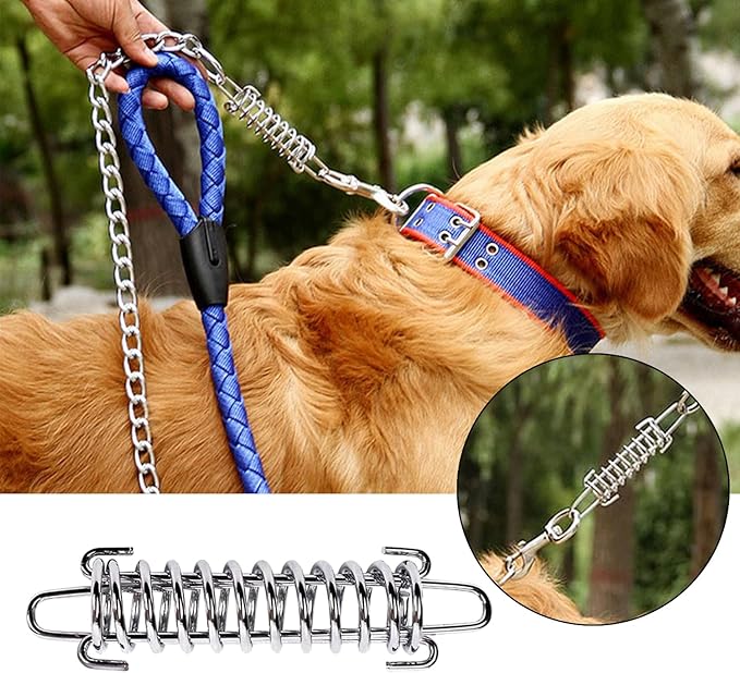 Dog Leash Shock Absorber Spring - SUUJI 4 Pcs Dog Tie Out Shock Buffer Spring for Training Sun Shade Heavy Duty Galvanized Steel Tent Rope Fixed Buckle Tensioner/Tightener for Outdoor Hiking Camping