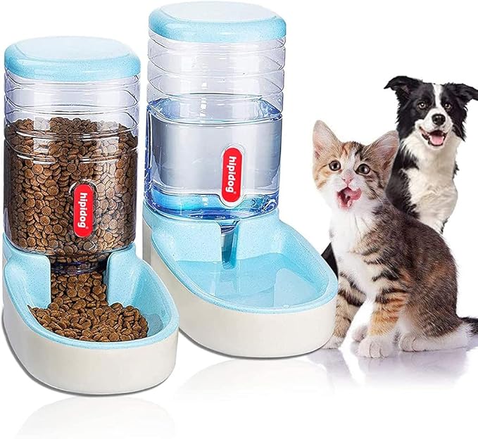 2 X 3.8 L Pet Automatic Feeding Bowls Dog Food Feeder Cat Water Feeder Large Capacity Food Water Dispenser Large Capacity Pet Bowls,Blue