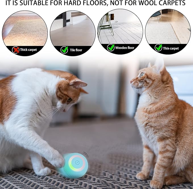 Interactive Cat Toys Ball, Automatic 360° Self-Rotating Rolling Ball with USB Rechargeable pet Exercise Chase Toy Balls for Kitten & Dog Playing