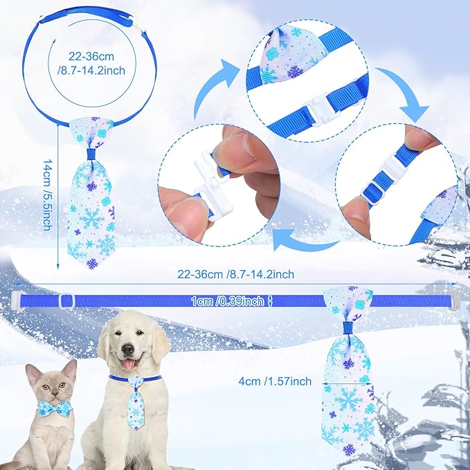 Eccliy 120 Pcs Winter Dog Bow Ties Collars Bulk Snowflake Dog Neckties Adjustable pet Hair Accessories Cute Cat Basic Bow Tie Winter Decoration for Party Decor