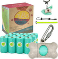 Dog Poop Pickup Bags Holder Dispenser with Standard-Sized Leak-Proof Scented Doggy Waste Bags and Carabiner with Safety Lock&Fastener Never Loose on Leash Lead Again (1 Holder 195 Bags, Beige)