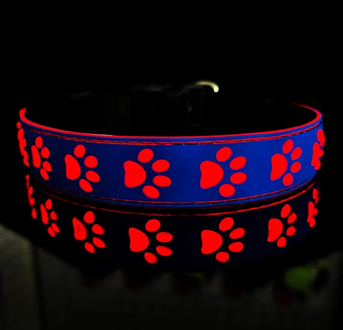 Subversive USB-C led Light up Dog Collar, Subversive 3D Cross Design Comfortable and Soft Material,Multicolored Lighting (PAW-Blue, S(11.8-15.7"))
