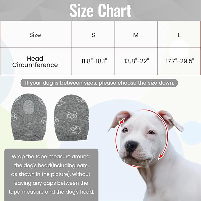 Nanaki Dog Hats Calming Hoodie-Dog Ear Covers Head Cover Protector Hematomas Wraps, No Shake Ear Wrap Muffs Noise Protection, Anxiety Relief, Fireworks, Grooming, Thunderstorm, Bath, Vet Visit