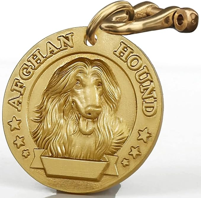 Vintage Pure Copper Pet ID Tags,Personalized Dog Tags,Three-Dimensional Relief Pattern,Lettering on The Front and Back,Custom Tags (B33-Afghan Hound)
