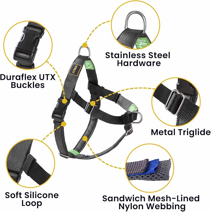 No Pull Dog Harness Freedom Walking, Easy Walk with Front and Back Stainless D-Rings, Sewn-in Instructions Tags for Easy Use, for Medium/Large Dogs Weight 40-60 lbs (Black, Med/Large)