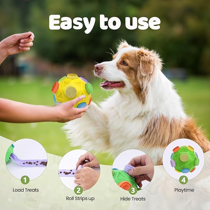 Snuffle Ball for Dogs - Sniffle Dog Treat Ball, Mental Stimulating Dog Toys, Treat Snuffle Ball, Dog Snuffle Toy for Small, Medium and Large Dogs (Yellow)