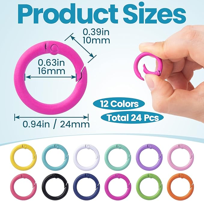 Spring O Rings,Round Spring Snap Keyring, Metal Carabiner Clips for Keychain Handbag Purse Dog