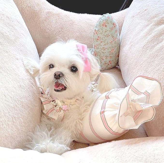 Dog Car Seat for Small Medium Large Dogs, Eco-Friendly Microfiber Velboa, Dog Booster for Under 45Lbs, Detachable and Washable Travel Seat with Thick Cushion (Pink Beige, L)