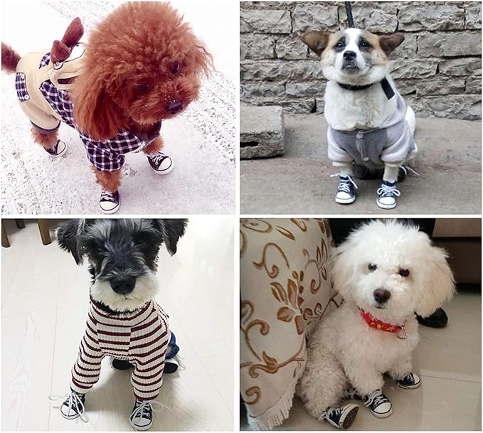 Pet Shoes Puppy Sport Denim Shoes Casual Style Anti-Slip Boots Sneaker Booties 4Pcs