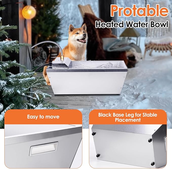 13L Heated Water Bowl for Large Dog and Cat, 3.5 Gallon Heated Chicken Waterer for Winter, Livestock Water Trough with Anti-Chew Cord & 6 Temperature Settings & 24H Timer