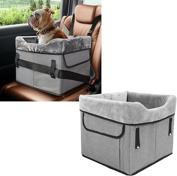 Dog Booster Car Seat for Small Dogs, Portable Pet Booster Seat with Adjustable Strap, Oxford Fabric Dog Car Seat for Safe Travel, Elevated Design for Better View and Comfort