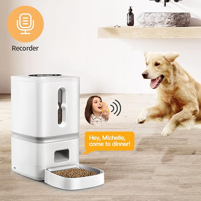 Automatic Dog Feeder Cat Feeder Pet Dry Food Dispenser,7L Auto Feeder for Cat & Small Dog, Portion Control & Voice Recording,4 Meals Per Day with Stainless Steel Bowl,Dual Power Supply