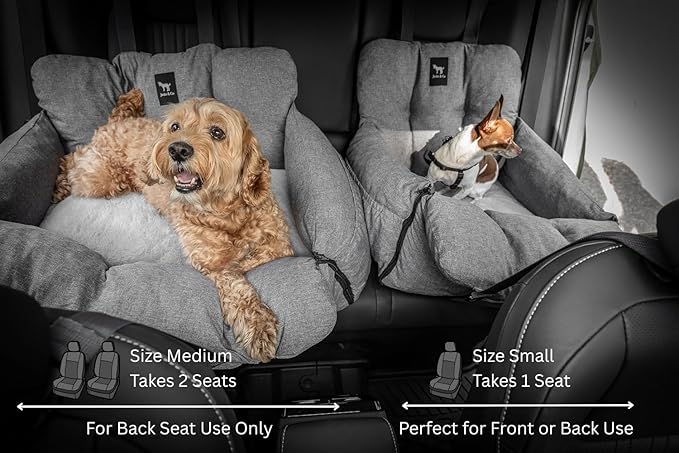JACKO & CO - Premium Dog Car Seat v2 Booster Seat for Small & Medium Pets Under 40lbs - Machine Washable w Removable Covers, Water Resistant w Clip-On Leash for Back Seat Use (Black Medium (20-40lbs)